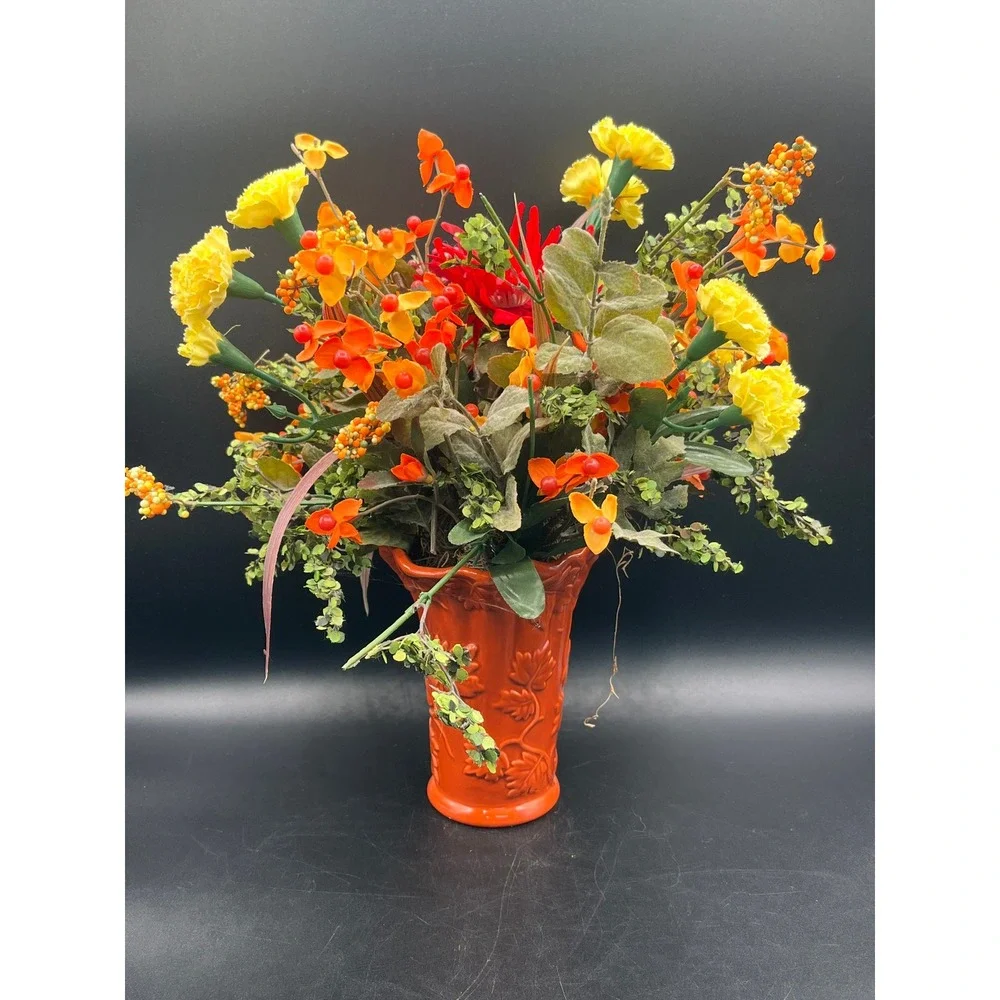 Burnt Orange Vase Faux Flower Arrangement‎ 13